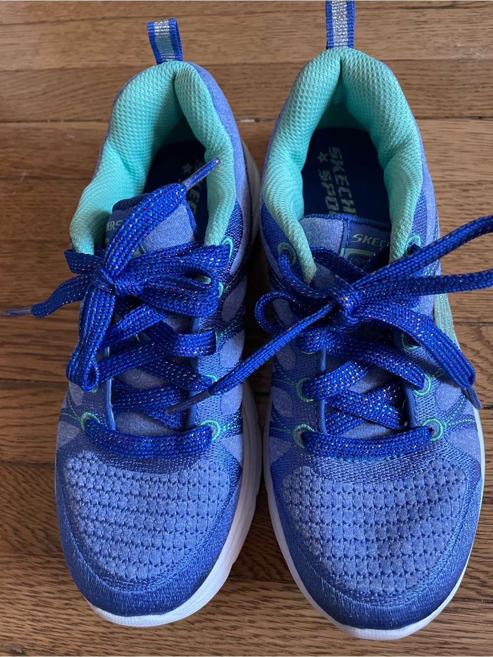 Skechers Sport' Blue Lace-Up Sneakers girls size 1 sparkle laces